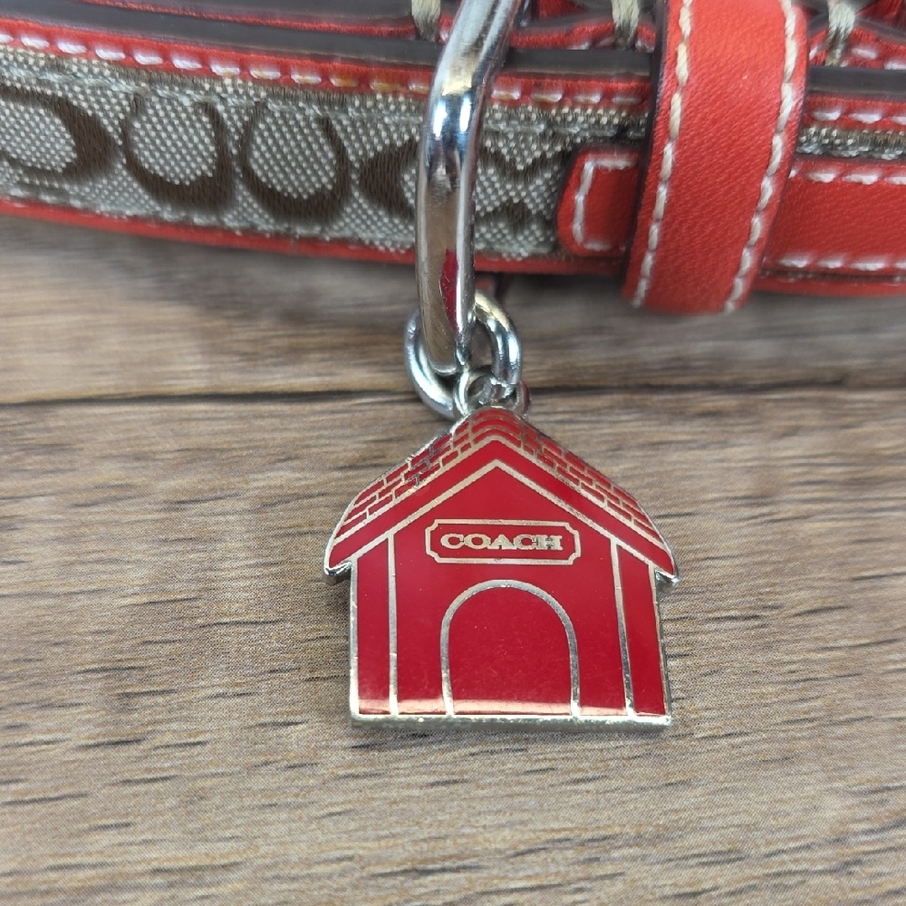 Coach Size M 60339 Red and Brown Signature Dog Collar Charm - Picture 2 of 7